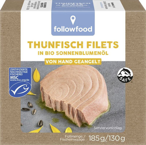 Followfood MSC Thunfisch Filets in Bio-Sonnenblumen-Öl 185g - DE-ÖKO-006