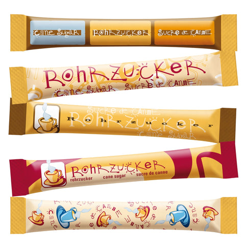 Hellma Rohrzucker-Sticks 500 Stk. je 4 g brauner Zucker - 2 kg Vorrats-Box - Zuckertütchen einzeln, für Kaffee, Tee