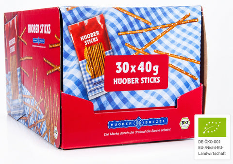 HUOBER bio Mini Sticks, Thekendisplay mit 30 x 40g Beutelchen