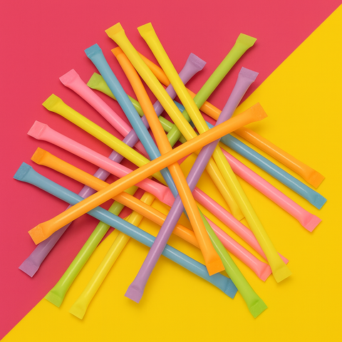 Karneval Wurfmaterial 500 Stück – Brausepulver & Süßigkeiten-Stangen | Neon Pulversticks | Perfekt als Kamelle für Fasching, Umzüge & Kinder