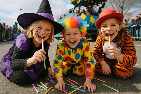 Karneval Wurfmaterial 500 Stück – Brausepulver & Süßigkeiten-Stangen | Neon Pulversticks | Perfekt als Kamelle für Fasching, Umzüge & Kinder